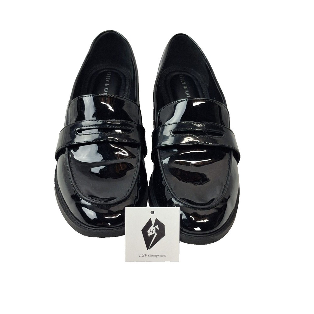 Kelly & Katie Women's Classic High Shine Black Patent Leather Penny Loafers